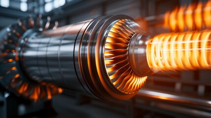 Obraz premium A detailed shot of a gas turbines combustion chamber in a combined cycle power plant