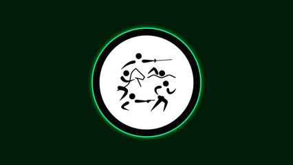 Modern Pentathlon Logo Neon Light Board View Dark Background, Summer Sport Event icon Illustration Abstract image