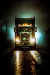 Trucks at night on the highway