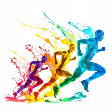 vector Illustration of an abstract, colorful, layered silhouettes of athletes on a white background, copy space for text, Olympic games, advertising