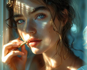 Fototapeta premium Beautiful woman doing her make-up