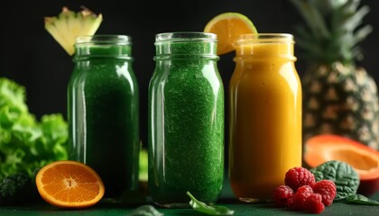Green Smoothies Blend spinach, kale, and fruits, nutrientdense beverages, concept
