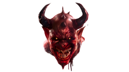 Lucifer, a demon from the Bible, with large demonic horns, a red face, and malevolent eyes. Pure evil upon evil.