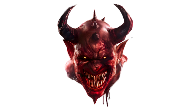Lucifer, a demon from the Bible, with large demonic horns, a red face, and malevolent eyes. Pure evil upon evil.