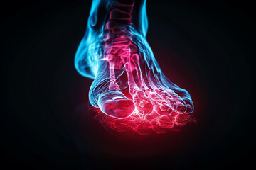 A closeup of a patients foot with diabetic ulcers