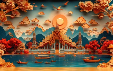 Obraz premium chinese temple on the river