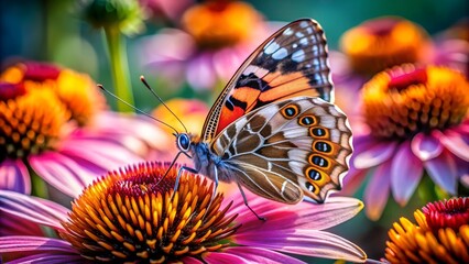 Obraz premium butterfly on a flower, insects, animals, nature, macro butterfly, closeup. High quality photo