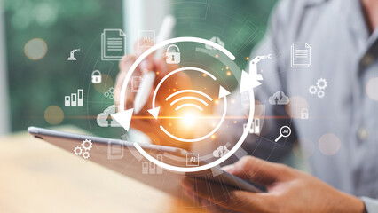 Digital transformation change management, internet of things. new technology bigdata and business process strategy, customer service management, cloud computing, smart industry.Aitechnology.