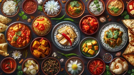 Vibrant Illustrations of Indian Dishes in Traditional Bowls
