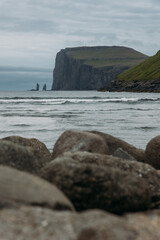 View from Saksun in Faroe island beautiful landscape in summer time with sun