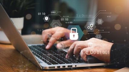 Cyber security and Security password login online concept Hands typing and entering username and password of social media, logging in with smartphone to an online bank account, data protection hacker