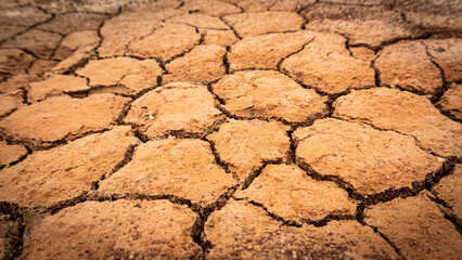Texture of cracked ground, the dried earth with clay and sand. Concept of drought and global warming.