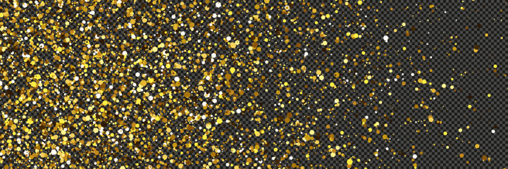 Gold glittering dust with stars on transparent backdrop