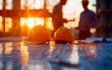 Engineers discussing structural plans at a construction site, building design, concept