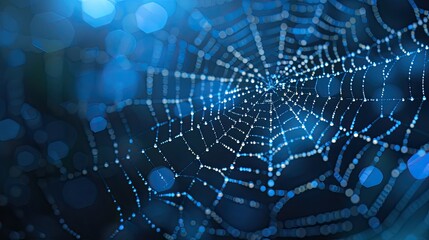 Obraz premium A spider web adorned with glistening dewdrops in the morning light, capturing the intricate beauty and delicate design of nature