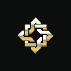 Vintage icons of traditional celtic style ornament, gold knot pattern