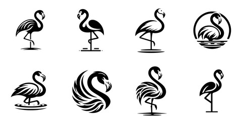 Obraz premium set of silhouettes of birds flamingo logo icon vector illustration, isolated on transparent background
