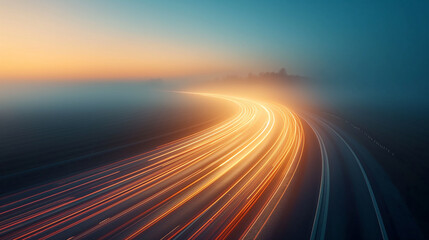 A long road with a bright orange line of lights