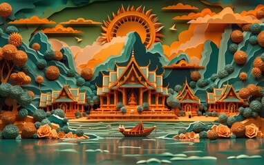 Obraz premium chinese temple on the river