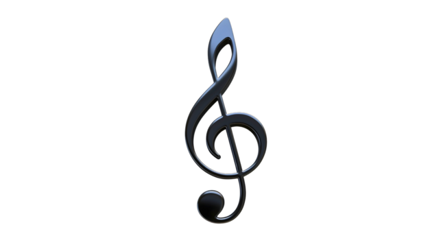 A musical note or clef, one of the traditional symbols used in composing or writing a piece of music. A easily recognizable musical symbol.