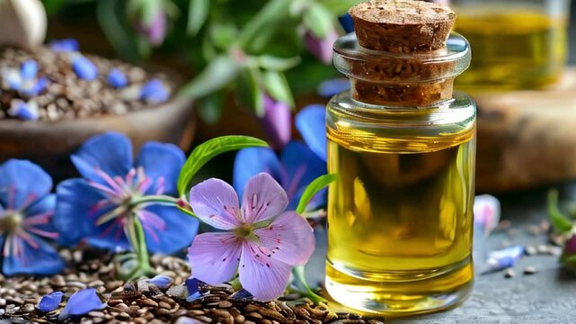 evening primrose oil, borage oil, anti-aging ingredients, still life, skin care conceptual