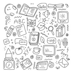 English language. Set of doodle elements.