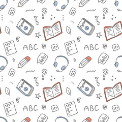English language. Seamless doodle pattern. Vector.