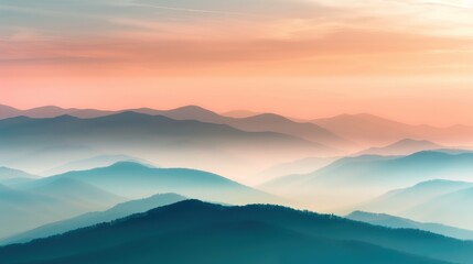 Fototapeta premium A mountain range covered in snow with a pink and orange sky in the background