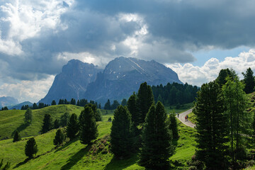 Naklejka premium Seiser Alm (Italian: Alpe di Siusi, Ladin: Mont Sëuc) is a Dolomite plateau and the largest high-elevation Alpine meadow in Europe. Located in Italy's South Tyrol province in the Dolomites