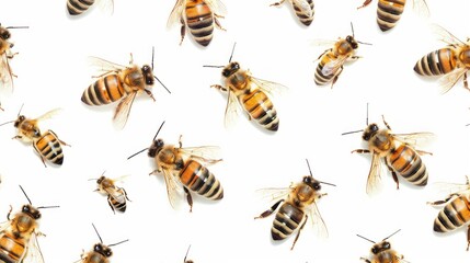 Honey bee pattern on white background