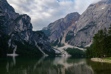 Fototapeta premium The Pragser Wildsee, or Lake Prags, Lake Braies (Italian: Lago di Braies; German: Pragser Wildsee) is a natural lake in the Prags Dolomites in South Tyrol, Italy. 