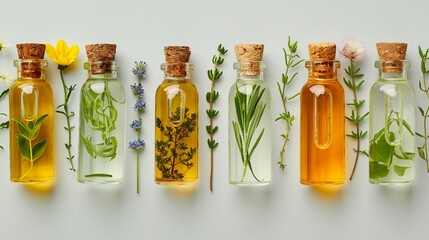 carrier oils extract and plant isolated in white background, natural skin care ingridients