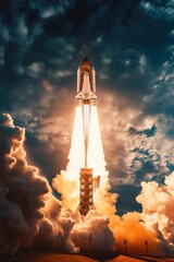 Rocket Launching from Laptop in Cosmic Background created by ai