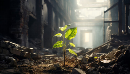 Small Plant in Abandoned Building