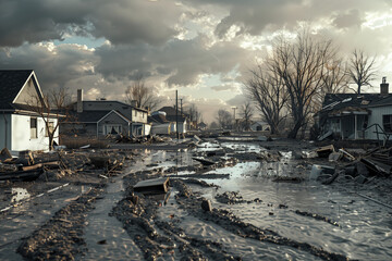 Fototapeta premium aftermath of a flood in a residential area