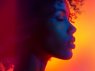 modern abstract background, gradients, close up, focus on, bold colors, Double exposure silhouette with gradients