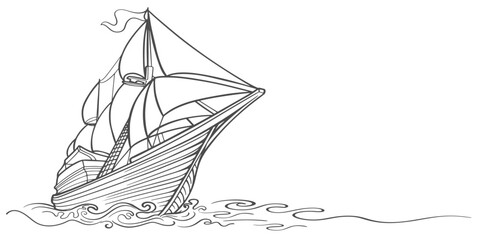 ship in the sea line art vector illustration