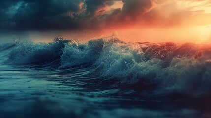 Naklejka premium modern abstract background, waves, close up, focus on, striking hues, Double exposure silhouette with waves