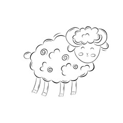 Sketch of a cute ram with horns. Simple vector illustration in doodle style