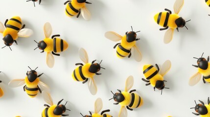 Fototapeta premium Honey bee cartoon character pattern on white background