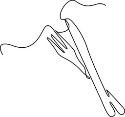 Knife and fork, spoon icon. One line continuous drawing. Hand drawn. Editable stroke. Perfect for Cooking, kitchen and table banner, logo, outline print, graphic design, banner, card, brochure, 