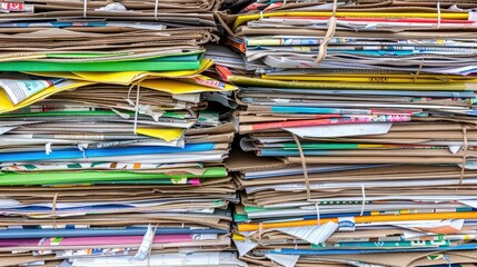 A close-up shot of a stack of brown corrugated cardboard sheets. The sheets are stacked on top of each other, revealing the intricate pattern of the cardboard