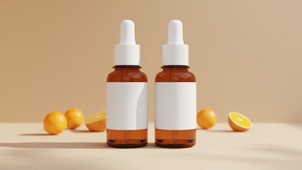 Brown glass with a dropper bottle mockup. Serum glass bottle with pipette 3d rendered mockup
