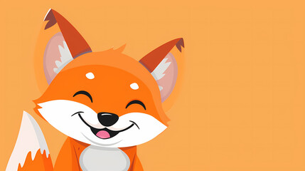 Obraz premium Smiling cartoon fox with closed eyes and a cheerful expression on a bright orange background.