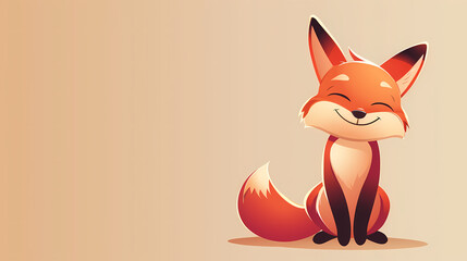 Obraz premium Adorable cartoon fox with a cheerful expression sitting against a gradient background.