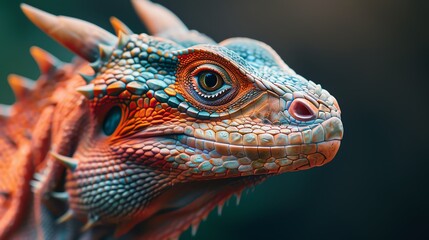 Produce a closeup shot of a majestic dragon with iridescent scales, blending handdrawn animation with photorealistic details