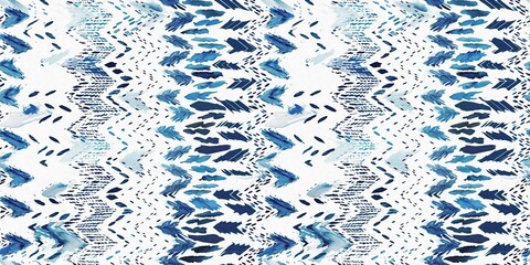 Summery ikat zig zag border pattern in painterly brushstroke digital design. Modern coastal living printed textile decor in seamless banner tape template.