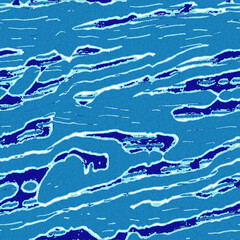 Naklejka premium Summer blue dyed wave water pattern with broken linear stripe effect. Fresh blue underwater texture background for modern seamless nautical maritime organic style. 