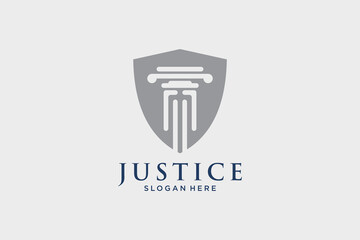 Justice law logo design vector template with shield icon and creative idea