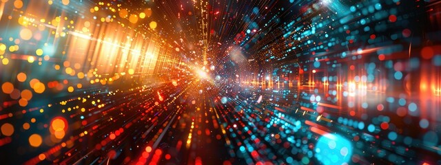 Obraz premium Colorful Burst of Digital Lights and Particles in a Futuristic Abstract Background